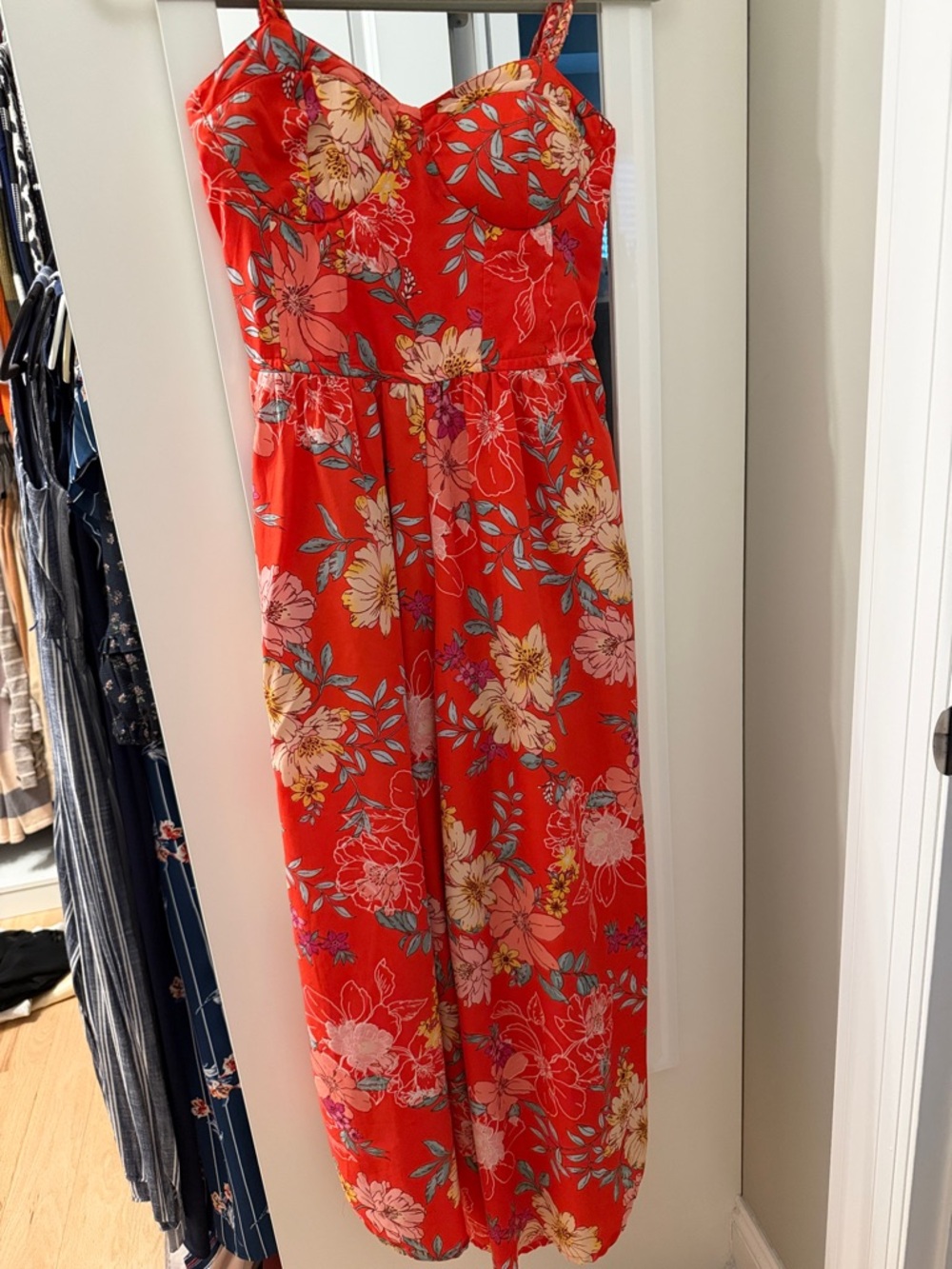 Red Floral Sleeveless Midi Dress